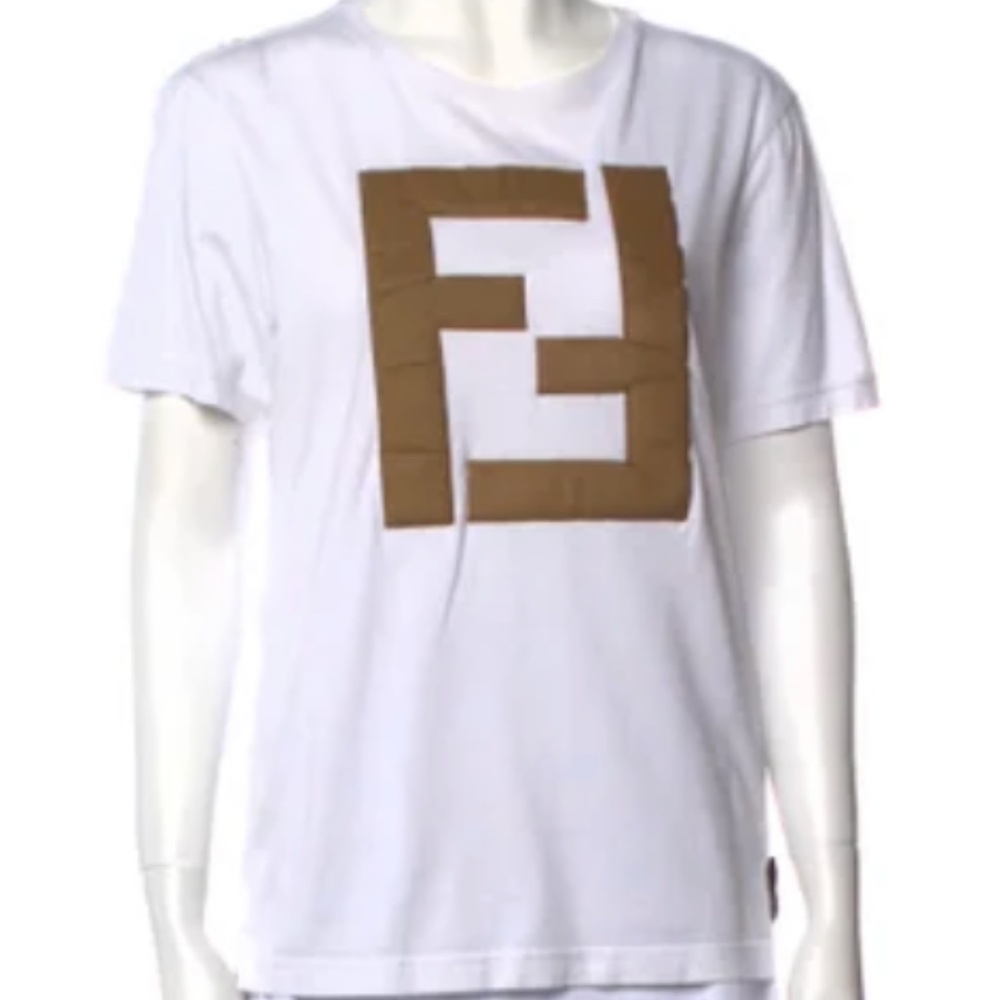 WHITE BROWN FOREVER FENDI FF LOGO T SHIRT